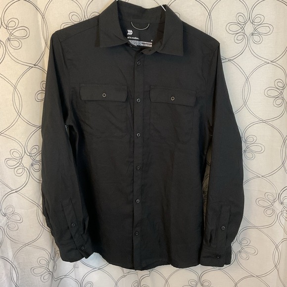 Mens Black Long Sleeve Button Down Flannel Shirt - All In Motion Size Small - Picture 1 of 3